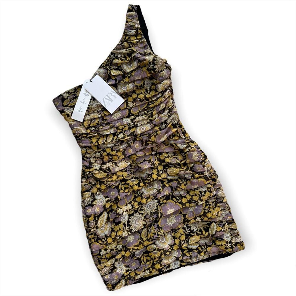Zara Floral Printed One Shoulder Draping Mini Dress Women’s XS - Picture 8 of 8